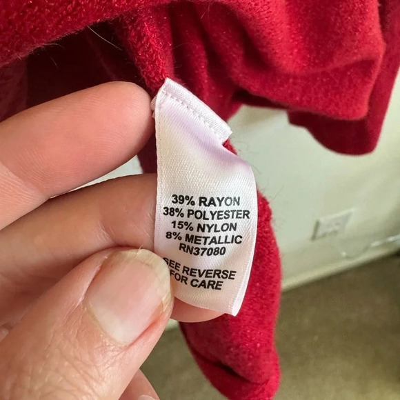 Dress barn red metallic side tie long sleeve knit sweater size XL - Picture 7 of 7